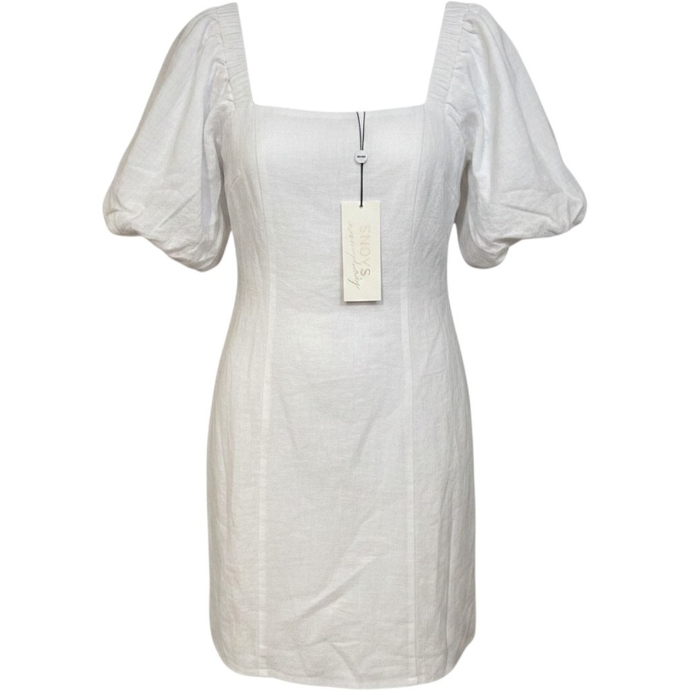SNDYS X Revolve Tuscany Puff Sleeve White Cotton Mini Dress M Sundays NEW